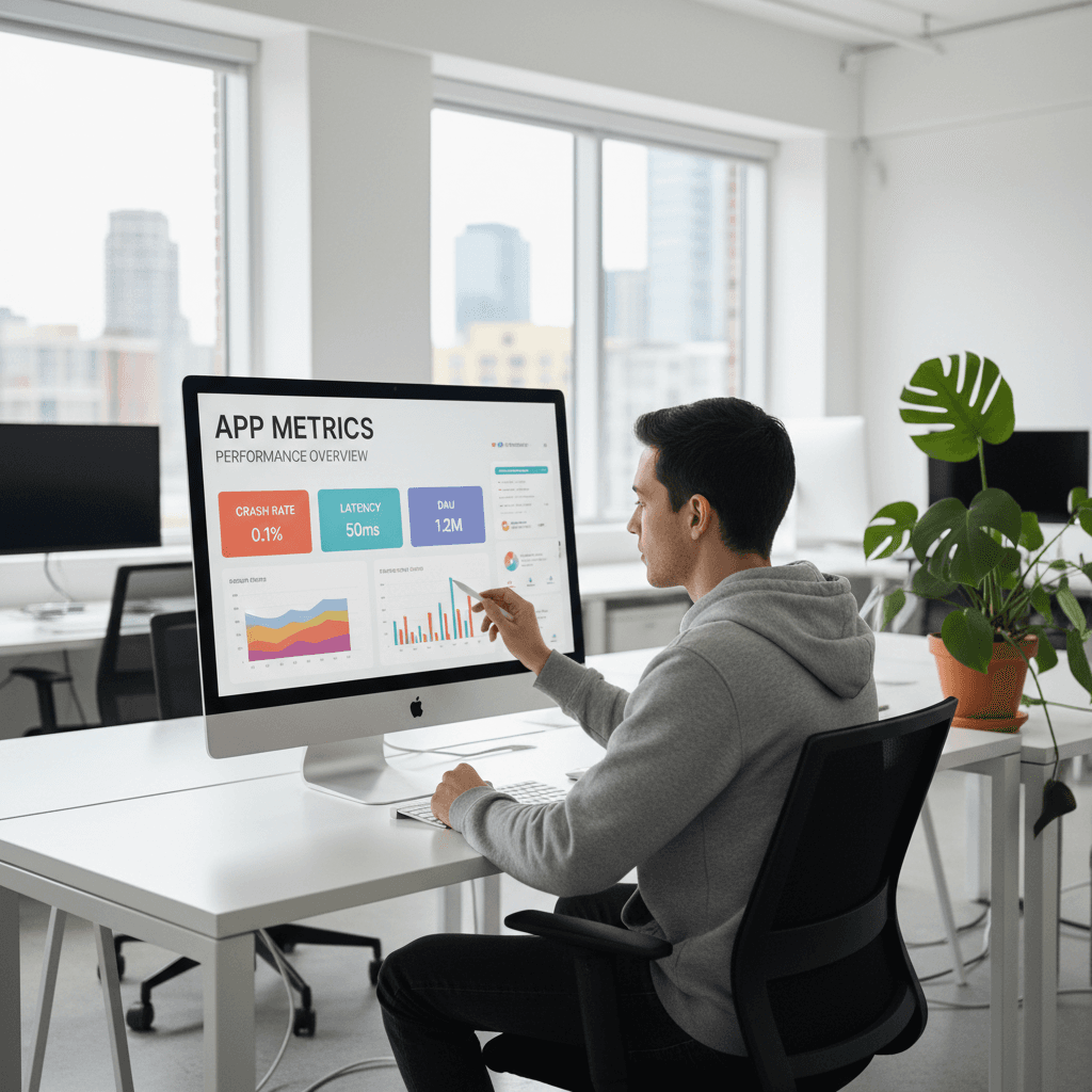 Developer analyzing app health metrics
