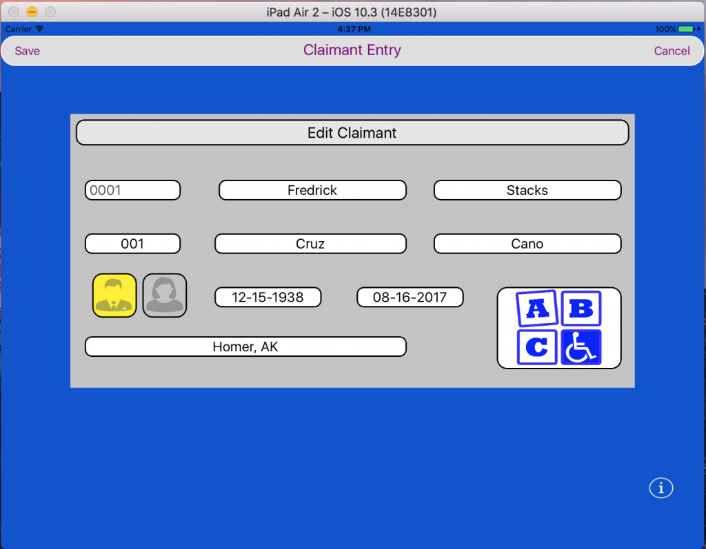 1 Claimant Entry View